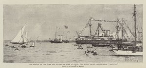 De aankomst van de hertog en hertogin van York in Cowes, het koninklijke jacht passeert HMS Neptune door Eduardo de Martino